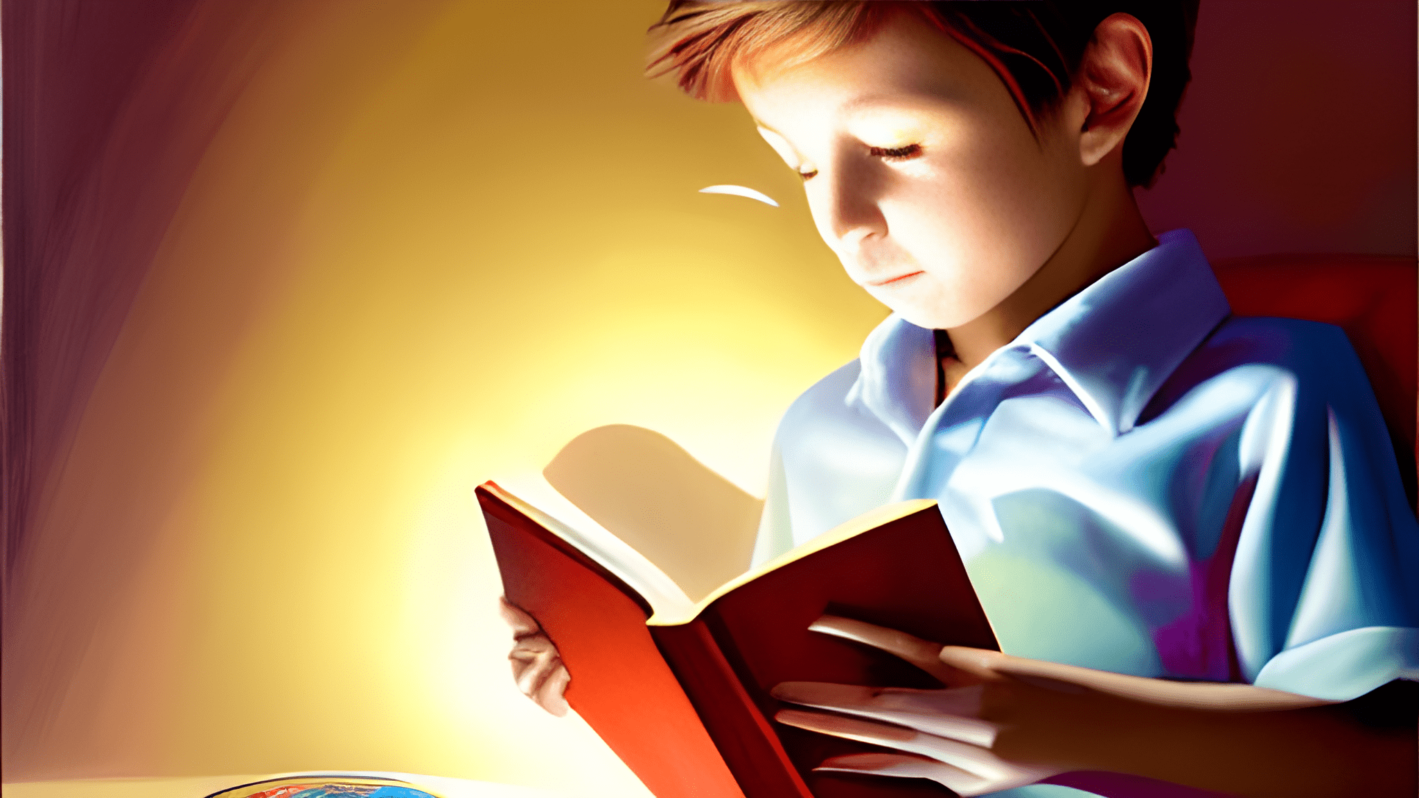 Intelligent boy reading a book