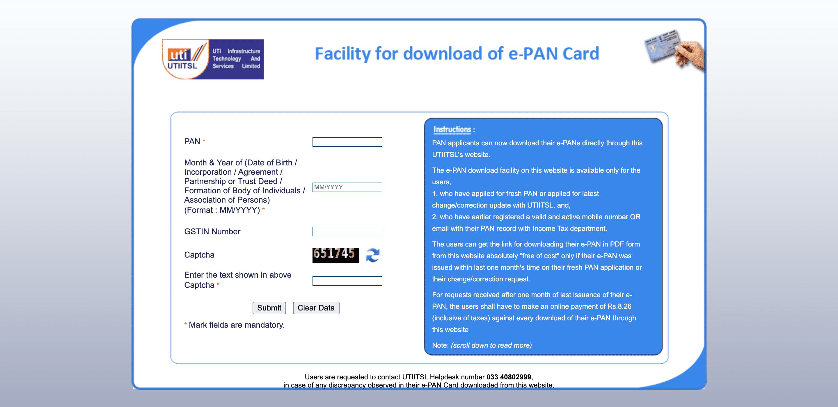 Downloading e-PAN Card using UTIITSL